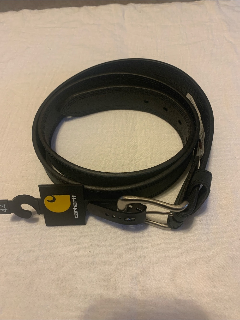Carhartt Black Leather Belt with Brushed Metal Buckle Size 44 NEW With Tags